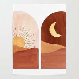Boho terracotta day and night Poster
