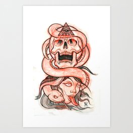 As Above, So Below - Red Pencil and Ink sketch Art Print