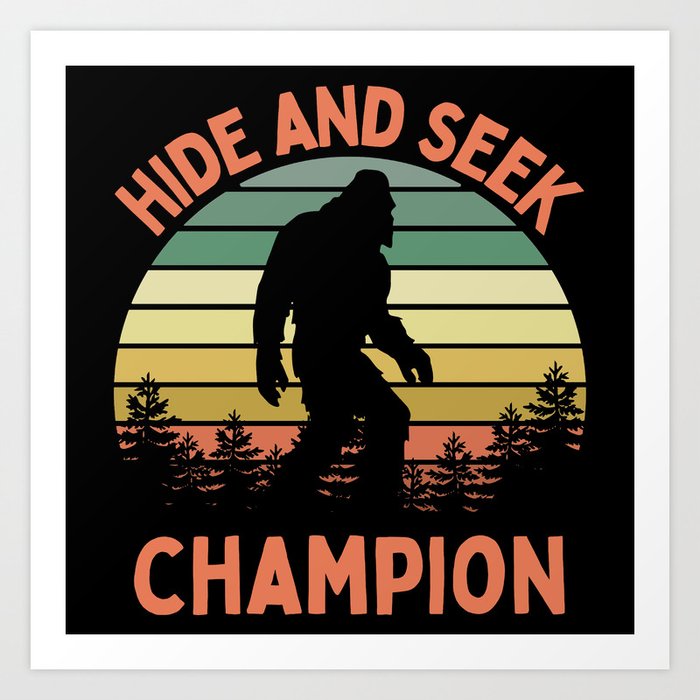Bigfoot Hide And Seek Champion Funny Sasquatch Vintage Sunset Art