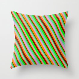 [ Thumbnail: Lime, Aquamarine, Plum, Dark Orange & Dark Red Colored Lines/Stripes Pattern Throw Pillow ]
