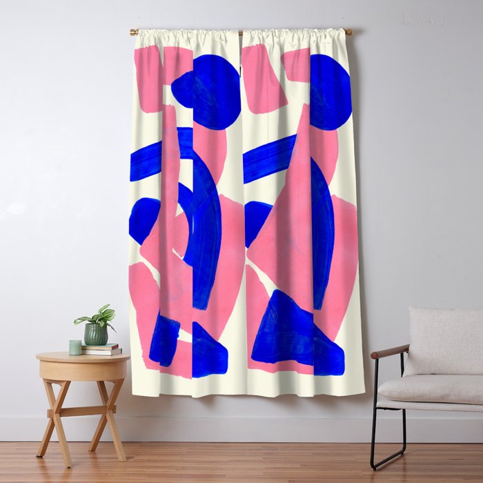 Blue Pink Fun Colorful Mid Century Modern Abstract Painting Shapes