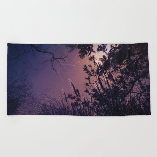 Moonlight Sonata (Tree and Reed Plant Silhouette) Beach Towel