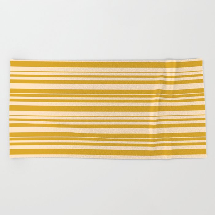 Goldenrod and Bisque Colored Striped/Lined Pattern Beach Towel