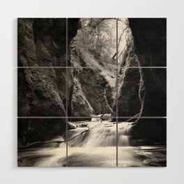 A river runs through it; river through rocky gorge time lapse black and white nature art photograph - photogrpahy - photographs Wood Wall Art