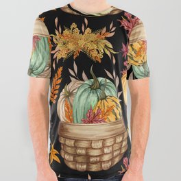 Watercolor Pumpkins Background Illustration All Over Graphic Tee