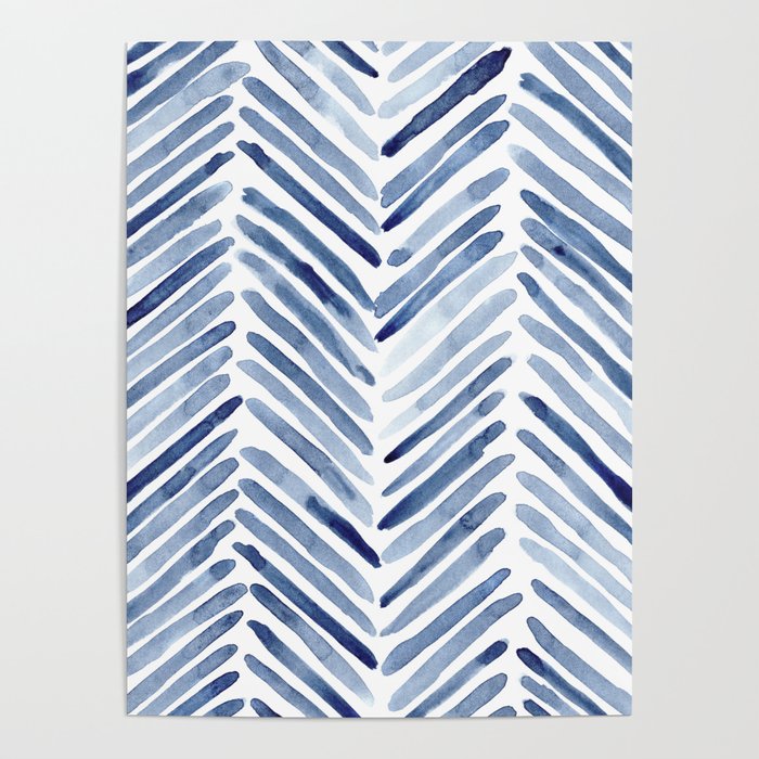 Indigo herringbone - watercolor blue chevron Poster