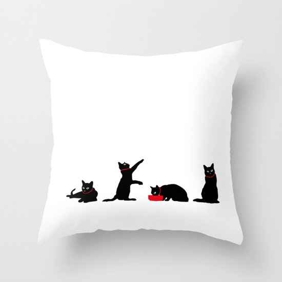 Cats Black on White Throw Pillow