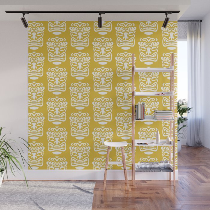 Tiki Pattern Mustard Yellow Wall Mural