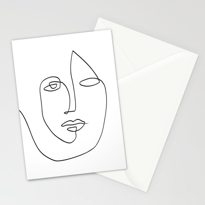 Abstract Face One Line Art Stationery Cards By Theredfinchprint