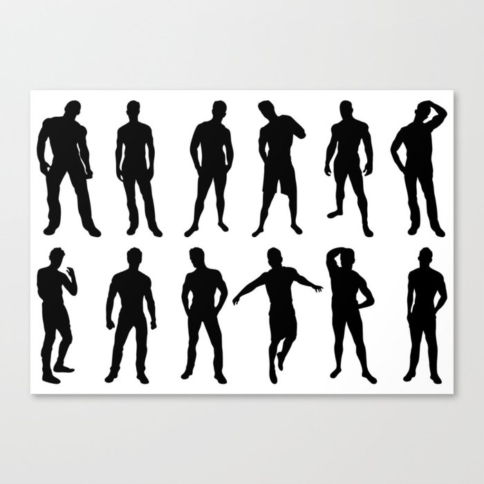 Set of 12 sexy men silhouettes on white background Canvas Print