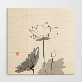 Lotus Japanese Zen Ink Painting Lovely Peaceful Simplicity Wood Wall Art