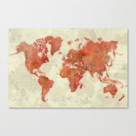 World Map Red Canvas Print