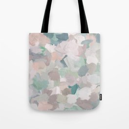 Fuzzy Flowers I - Mint Seafoam Green Dusty Rose Blush Pink Abstract Nature Spring Painting Print Tote Bag