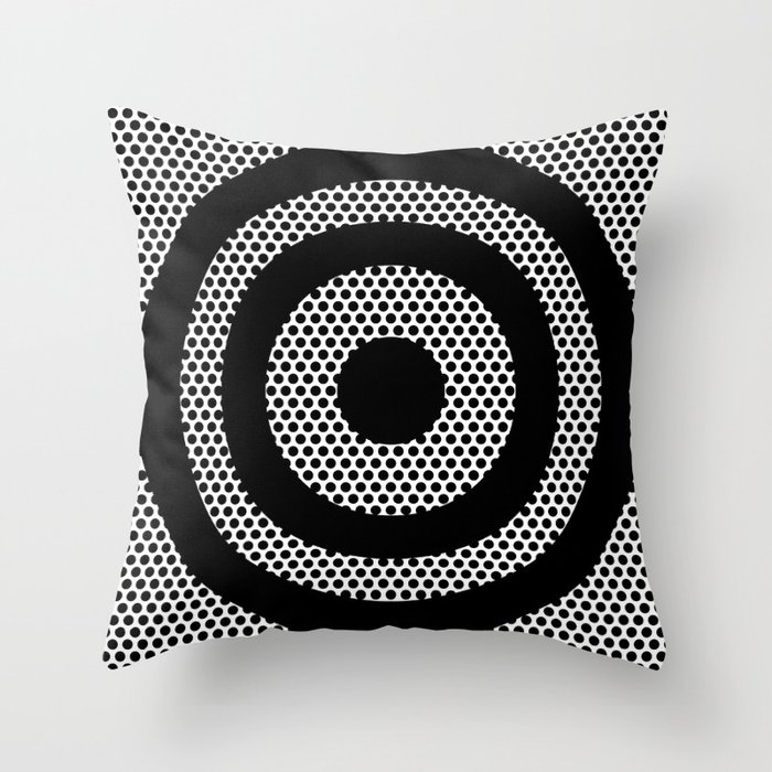 Pop Art Dot and Circles Pattern 221 Black and White Throw Pillow