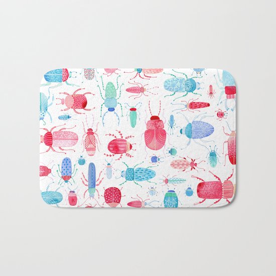Watercolor Beetles Bath Mat