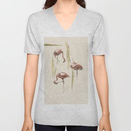 Flamingos Art Nouveau V Neck T Shirt