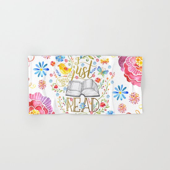 I Just Want To Read - White Floral Hand & Bath Towel