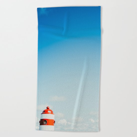 Red White Lighthouse Beach Towel