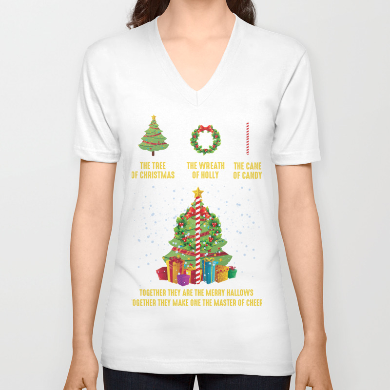 The Tree Of Christmas The Wreath Of Holly The Cane Of Candy Unisex V-Neck T-shirt by amatees