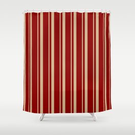 [ Thumbnail: Tan and Dark Red Colored Lines/Stripes Pattern Shower Curtain ]