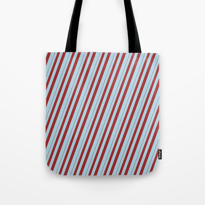 Brown and Light Blue Colored Striped/Lined Pattern Tote Bag