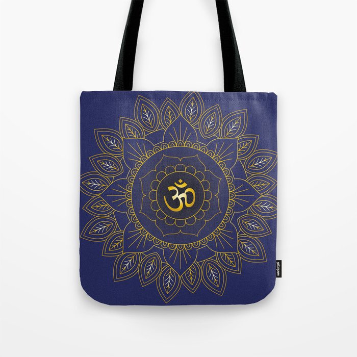 Om Symbol and Mandala in Spiritual Gold Purple Blue Violet Tote Bag