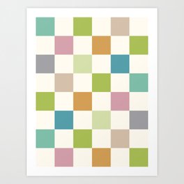 Retro Colorful Checkered Pattern II Art Print