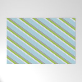 [ Thumbnail: Lavender, Light Blue, Dark Gray & Green Colored Striped/Lined Pattern Welcome Mat ]