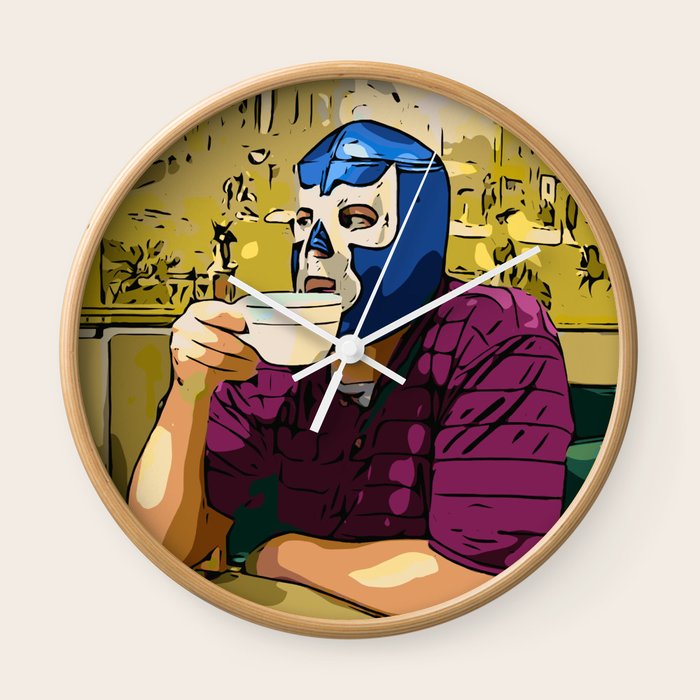 Blue Demon Luchador Coffee Break Wall Clock By Annyoo Society6