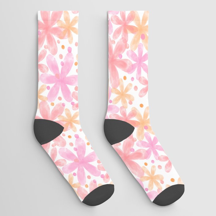 Soft pastel watercolor flowers pattern Socks