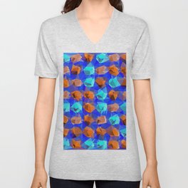 geometric polygon abstract pattern in blue and brown V Neck T Shirt