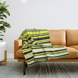 [ Thumbnail: Yellow, Dark Olive Green, Light Yellow, and Black Colored Lines Pattern Throw Blanket ]