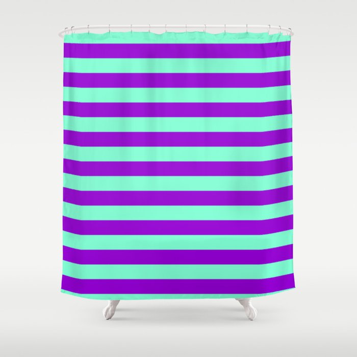 Aquamarine and Dark Violet Colored Striped Pattern Shower Curtain
