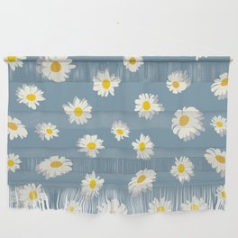 Daisy - Floral Art Pattern on Blue Wall Hanging