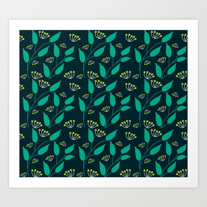 Botanical dreams in teal Art Print