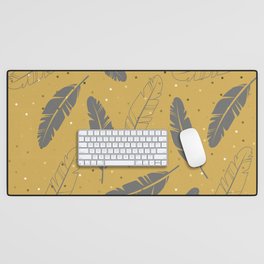 Dark Gray Feathers on Gold Desk Mat