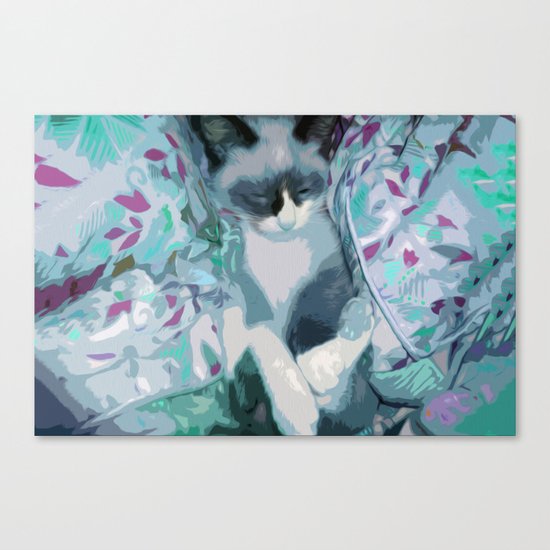 Nestled Kitten in Comforter Cloud Canvas Print