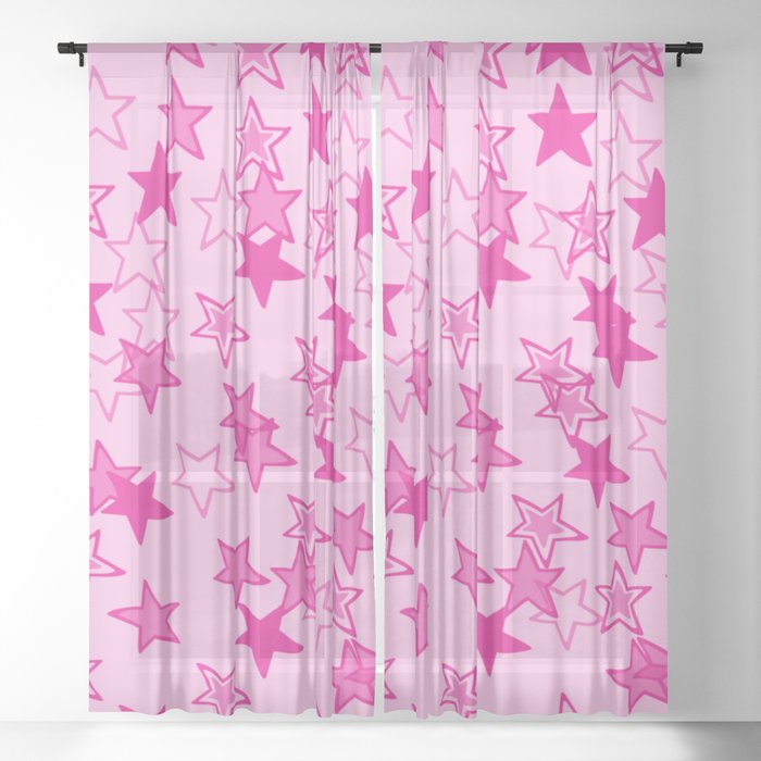 Pink Mini Stars Print - Preppy Aesthetic  Sheer Curtain