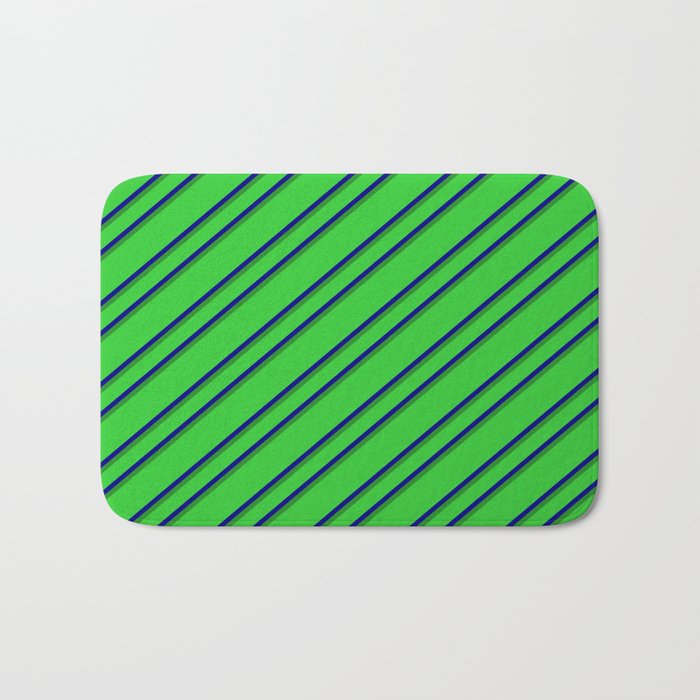 Lime Green, Blue, and Forest Green Colored Lined Pattern Bath Mat
