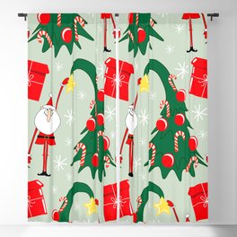Christmas Seamless Pattern Cute Cartoon Tall Santa Pulls Put a Star From a Decorated Christmas Tree. Children's Decor Blackout Curtain