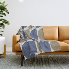 Big minimalistic textured semi-circle geometric pattern – blue and tan Throw Blanket