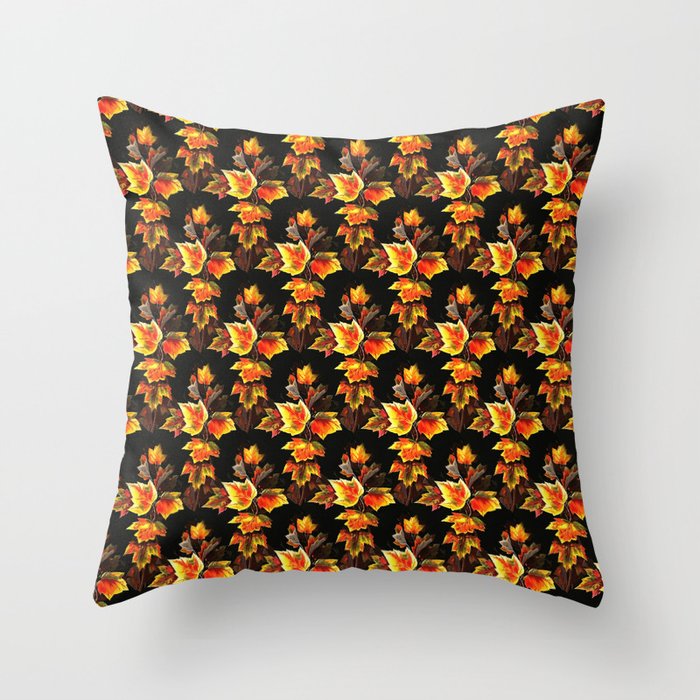 Christian Cross of Autumnal Leaves Repeat Pattern Throw Pillow