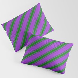 [ Thumbnail: Dark Orchid and Green Colored Striped Pattern Pillow Sham ]
