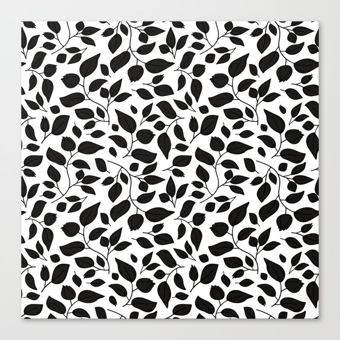 Black and white floral silhouette pattern Canvas Print