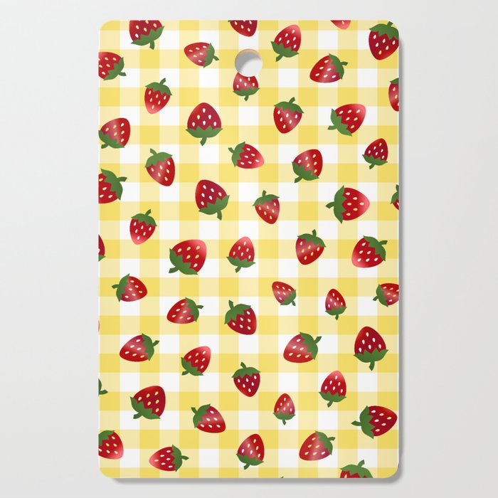 Strawberries All Over - yellow check Cutting Board