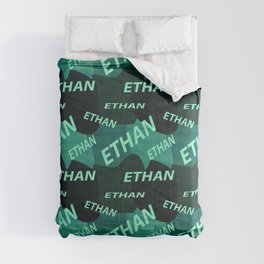  pattern with the name Ethan in blue colors and watercolor texture Comforter