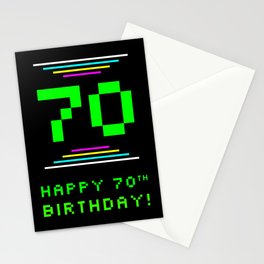 [ Thumbnail: 70th Birthday - Nerdy Geeky Pixelated 8-Bit Computing Graphics Inspired Look Stationery Cards ]