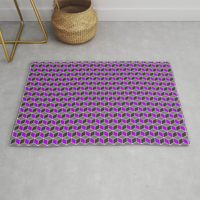 Purple Grey Cube Pattern Rug
