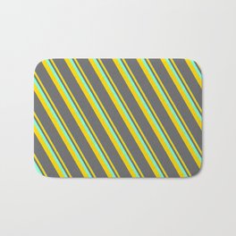 [ Thumbnail: Aquamarine, Yellow, and Dim Gray Colored Lined/Striped Pattern Bath Mat ]