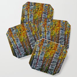 Autumn Aspen Trees with a Palette Knife Coaster